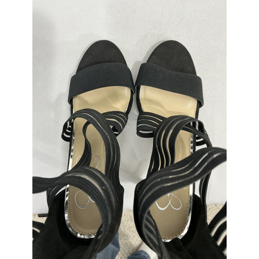 Womans Jessica Simpson 6.5 M Jivero Black Strappy Zip Open Toe Stiletto Pumps - Picture 6 of 10